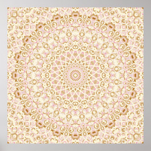 Póster Patrón de Mandala Rosa Dorado Cálido