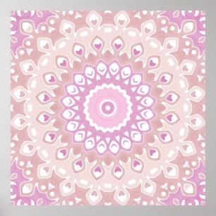 Póster Patrón de Mandala Rosa Suave y Rubor