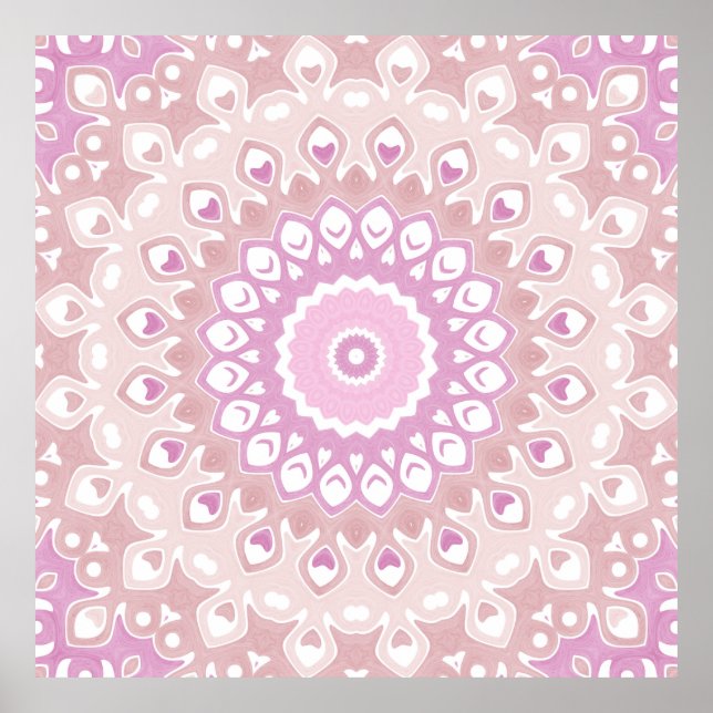 Póster Patrón de Mandala Rosa Suave y Rubor (Frente)