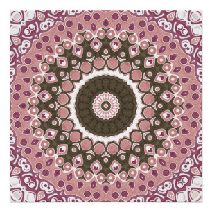 Póster Patrón de Mandala Rosa y Mocha Geometría Floral