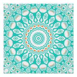 Póster Patrón de Mandala turquesa y beige