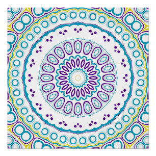 Póster Patrón de Mandala Turquesa y Violeta