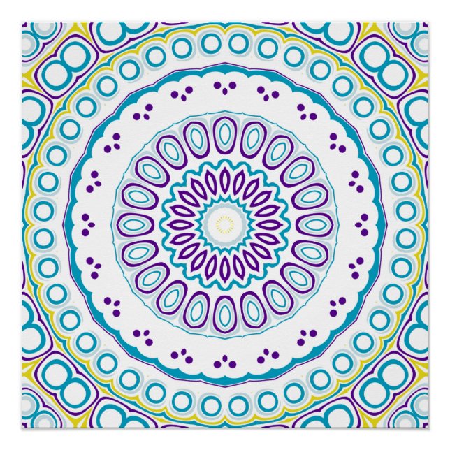 Póster Patrón de Mandala Turquesa y Violeta (Anverso)