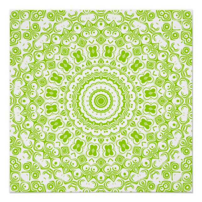 Póster Patrón de Mandala Verde Chartreuse (Anverso)