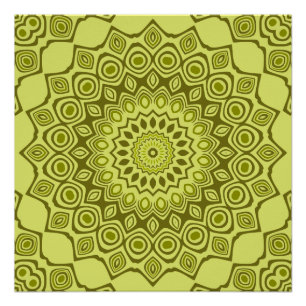 Póster Patrón de Mandala Verde Oliva Groovy