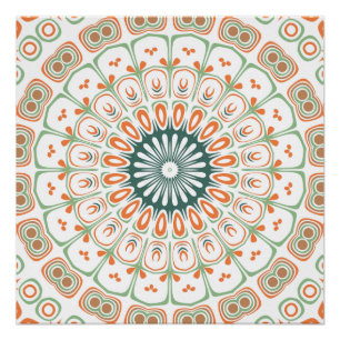 Póster Patrón de Mandala verde y Naranja moderno