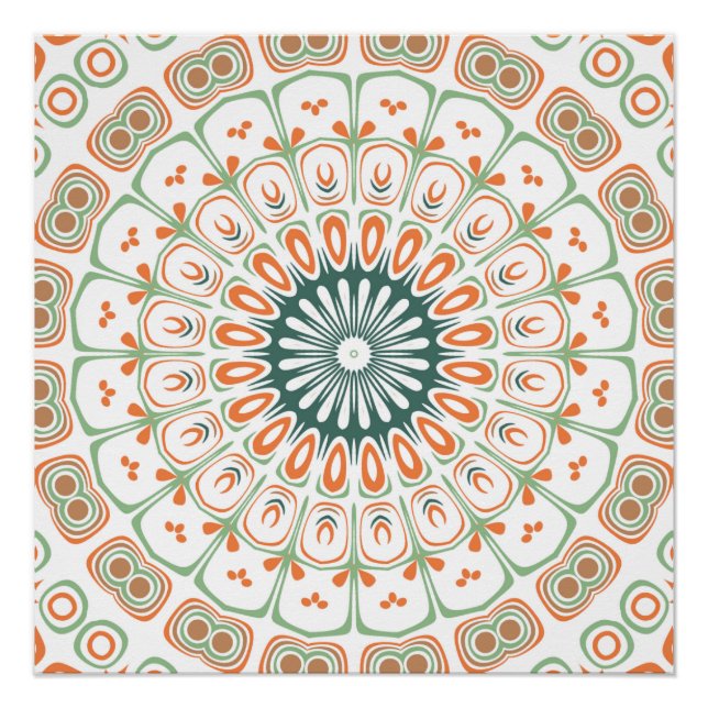 Póster Patrón de Mandala verde y Naranja moderno (Anverso)