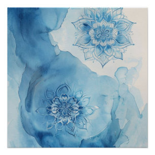 Póster Patrón de Mandala Zen azul claro