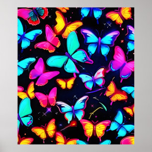 Póster Patrón de mariposa de neón