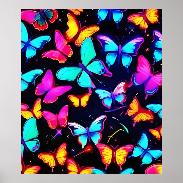 Póster Patrón de mariposa de neón (Frente)