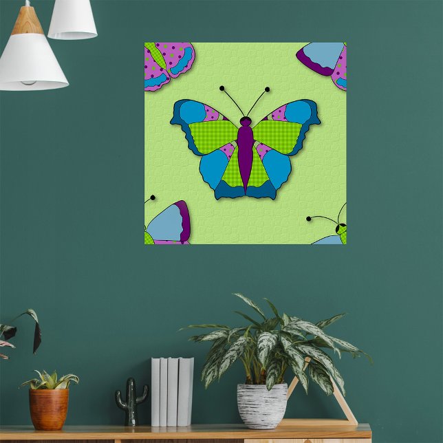 Póster Patrón de mariposa de patchwork sobre verde (Subido por el creador)