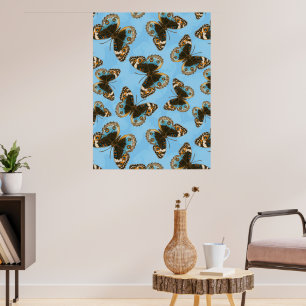 Póster patrón de mariposa pansy azul