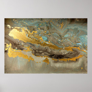 Póster Patrón de mármol azul y dorado