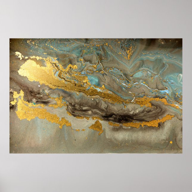 Póster Patrón de mármol azul y dorado (Frente)