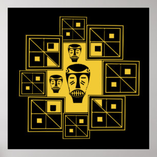 Póster patrón de máscaras tribales abstractas africanas