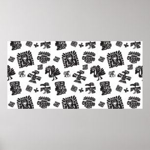 Póster Patrón de maya sin foco. Étem étnico negro y blanc