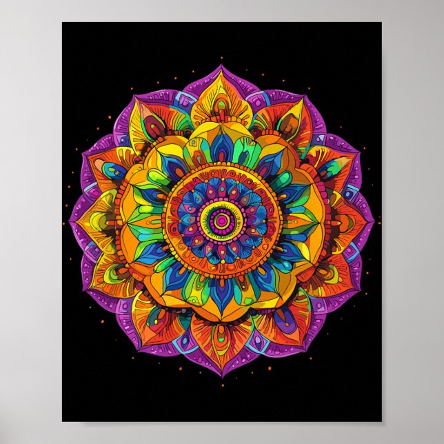 Póster Patrón de meditación de mandala de arcoíris (Frente)