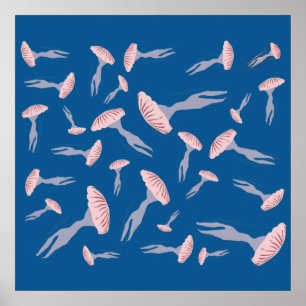 Póster Patrón de medusas del océano azul profundo