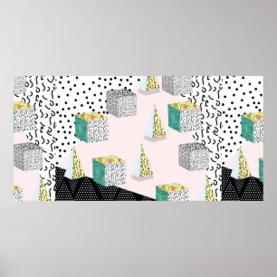 Póster patrón de Memphis con elementos geométricos, de re