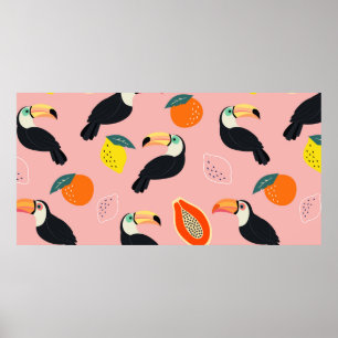 Póster Patrón de moda con el trópico tocano y abstracto f