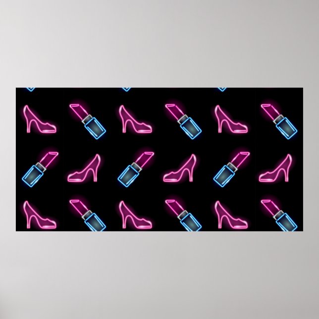 Póster Patrón de moda sin fisuras con iconos de neón de l (Frente)