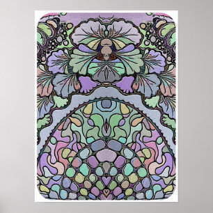 Póster Patrón de mosaico de pana púrpura abstracta floral
