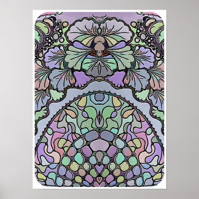 Póster Patrón de mosaico de pana púrpura abstracta floral (Frente)