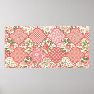 Póster patrón de mosaico floral sin fisuras con rosas en