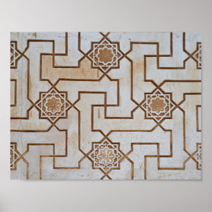 Póster Patrón de mosaico geométrico marrón y crema