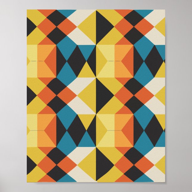 Póster Patrón de mosaico retro geométrico (Frente)