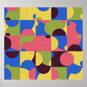 Póster Patrón de mosaicos antiguos retro de los años 60