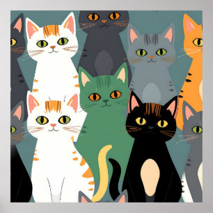 Póster Patrón de multitud de gatos de dibujos animados co
