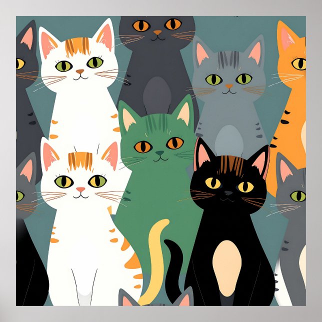 Póster Patrón de multitud de gatos de dibujos animados co (Frente)