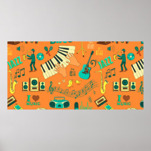 Póster Patrón de música de dibujo a mano en color