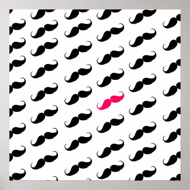 Póster Patrón De Mustache Famoso De Color Rosa Y Negro (Frente)