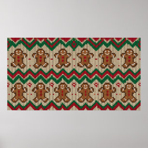 Póster Patrón de Navidad del hombre de jengibre tejido