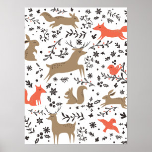 Póster Patrón de navidades de animales pequeños