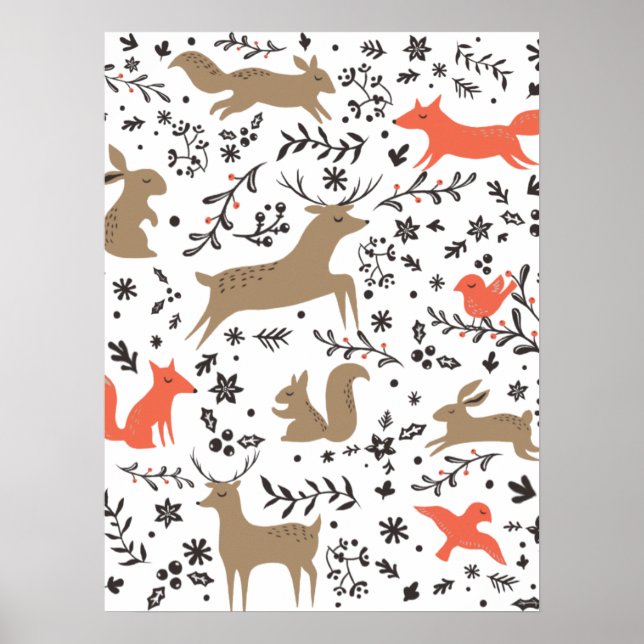 Póster Patrón de navidades de animales pequeños (Frente)