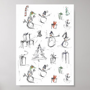 Póster Patrón de Navidades pequeños con hombre de nieve,
