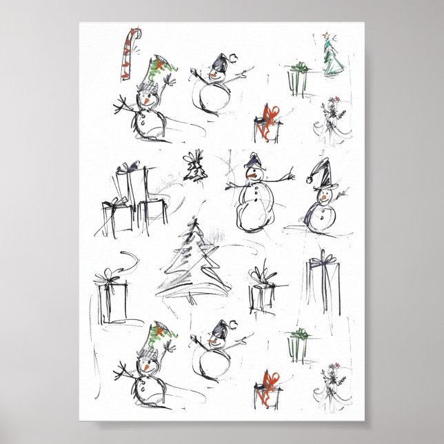 Póster Patrón de Navidades pequeños con hombre de nieve,  (Frente)