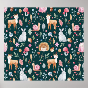 Póster Patrón de niños del bosque de hadas acuarelas