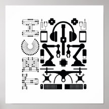 Patrón de objetos de tecnología moderna en blanco 