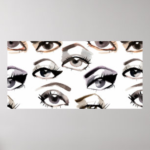 Póster Patrón de ojos hermosos de color de agua