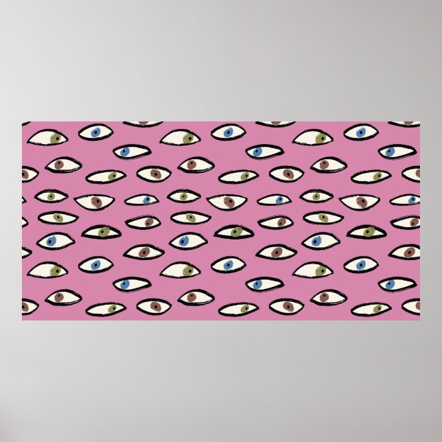 Póster Patrón de ojos sin fisuras, fondo dibujado a mano (Frente)