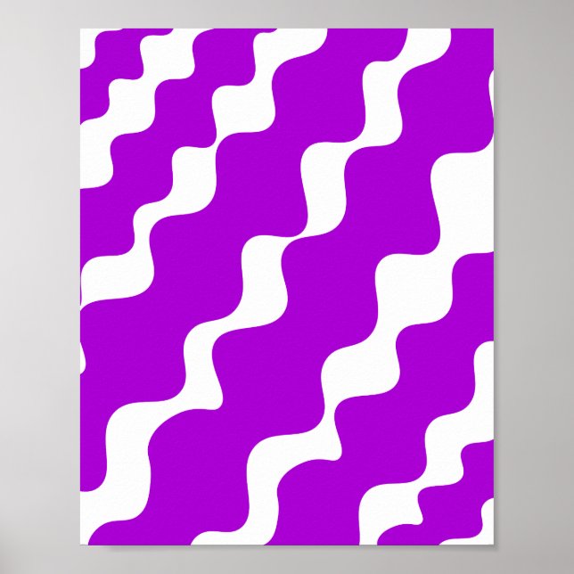 Póster Patrón de olas de inclinación morada y blanca (Frente)