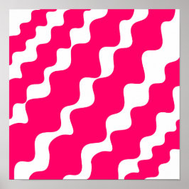 Póster Patrón de olas de inclinación rosa y blanca