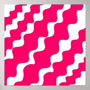 Póster Patrón de olas de inclinación rosa y blanca