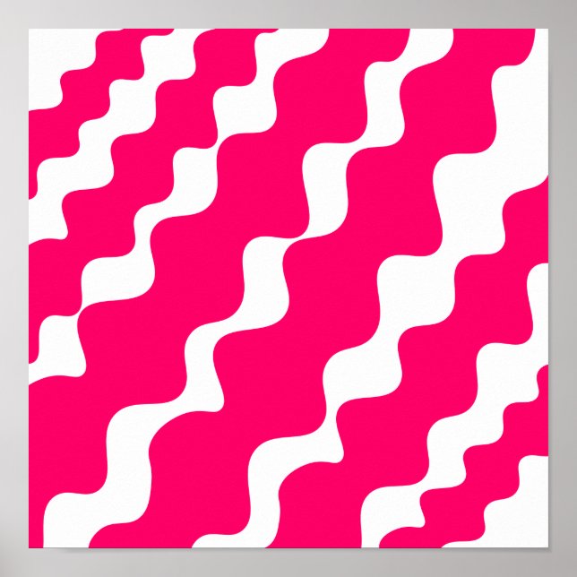 Póster Patrón de olas de inclinación rosa y blanca (Frente)