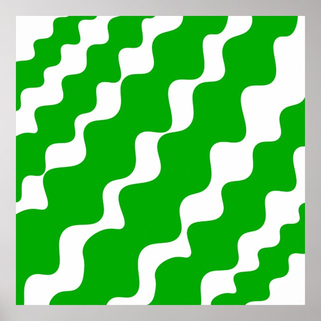 Póster Patrón de olas de inclinación verde y blanca (Frente)