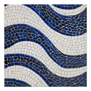 Póster Patrón de onda blanca azul 04